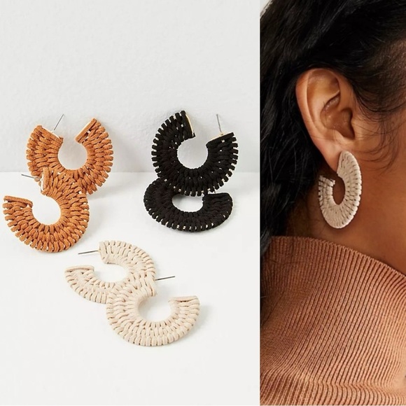 Free People See If I Care Suede Hoops in Ivory Cream Earrings Bohemian Western - Picture 2 of 9